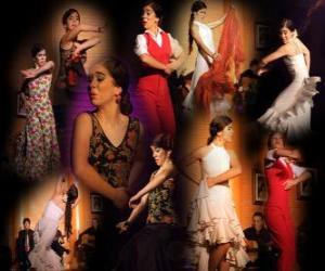 Puzzle Χορεύτρια. Flamenco έχει τις ρίζες της στην λαογραφία του λαού Τσιγγάνων και το λαϊκό πολιτισμό της Ανδαλουσίας, στην Ισπανία